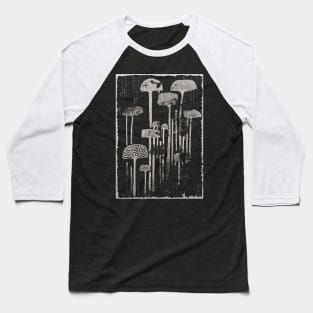 Primitive Mushrooms Abstract Distressed grunge Linocut Design Baseball T-Shirt